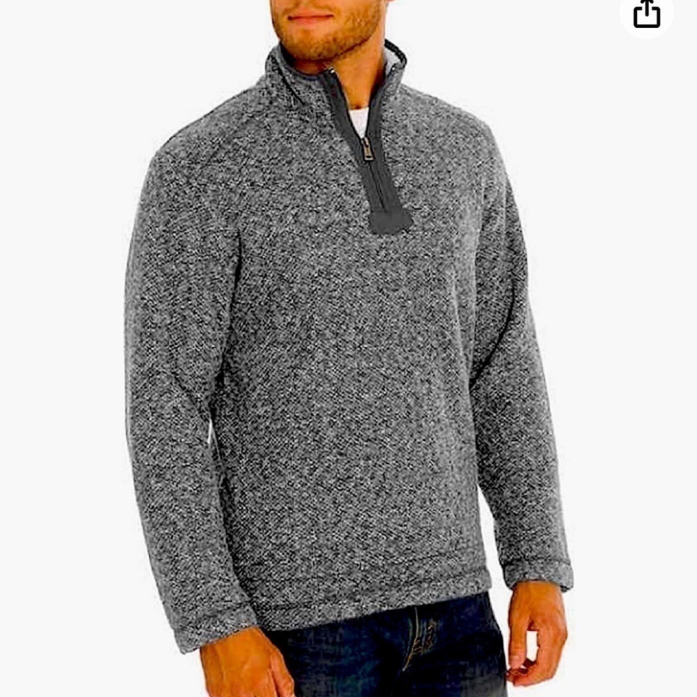 Orvis Men's Brighton Quarter Zip Sweater Sherpa lined jacquard cozy gray size L